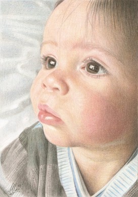 Portrait de Aaron au crayons de couleur sur papier blanc en 10 étapes – durée estimée 15h