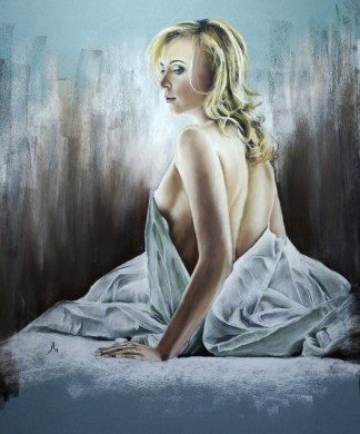 Nu drapé aux pastels sur pastelcard, temps estimé 6 heures