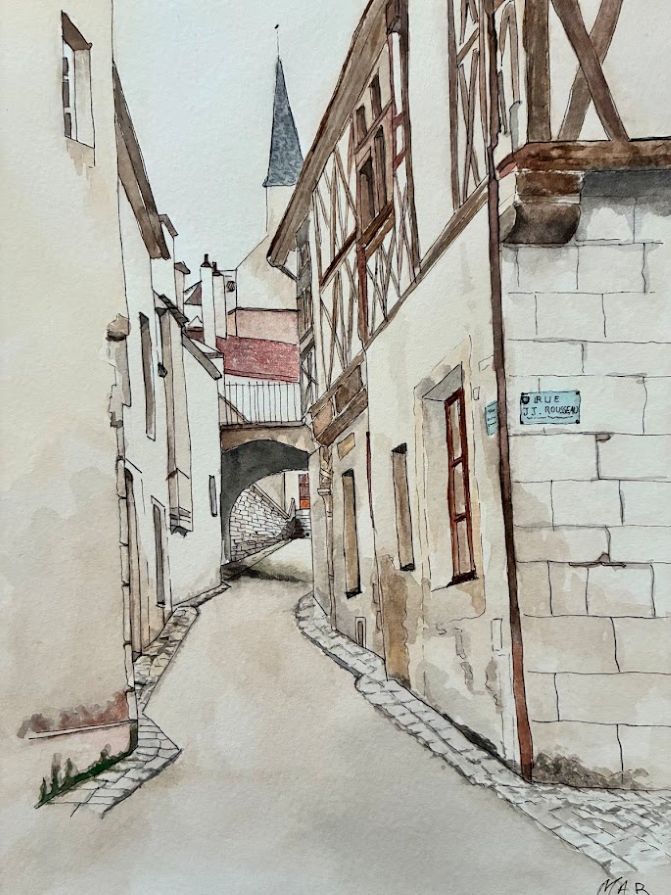 Rue de Montbard aquarelle et feutre noir